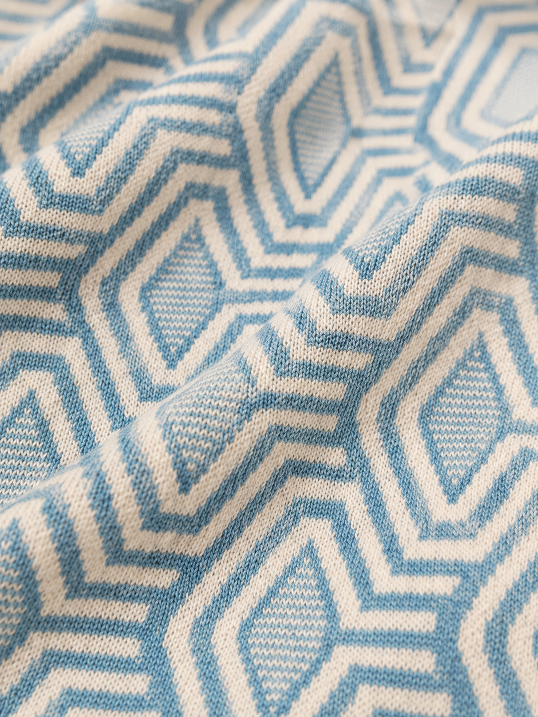Sky Blue Geo Knit Polo T-Shirt