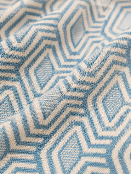 Sky Blue Geo Knit Polo T-Shirt