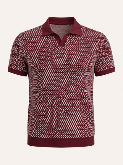 Maroon Wave Knit Polo T-Shirt