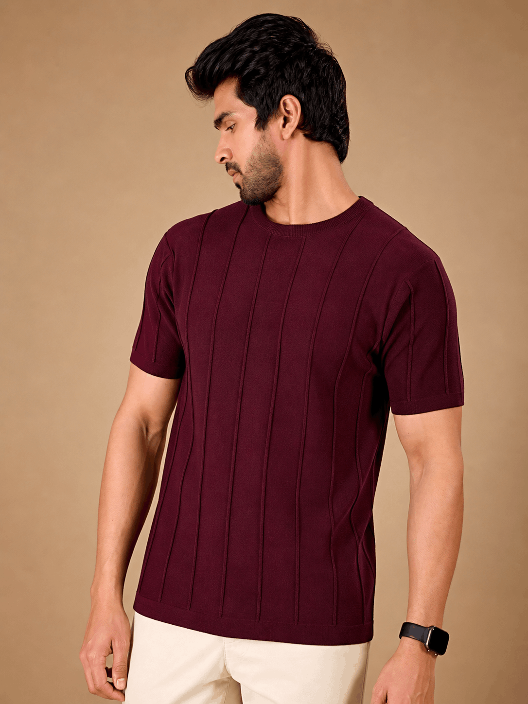 Maroon Ribbed Knit Tee