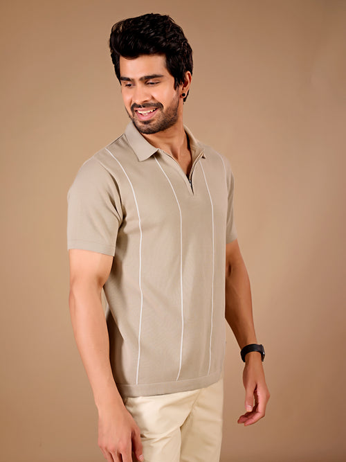 Beige Stripe Polo