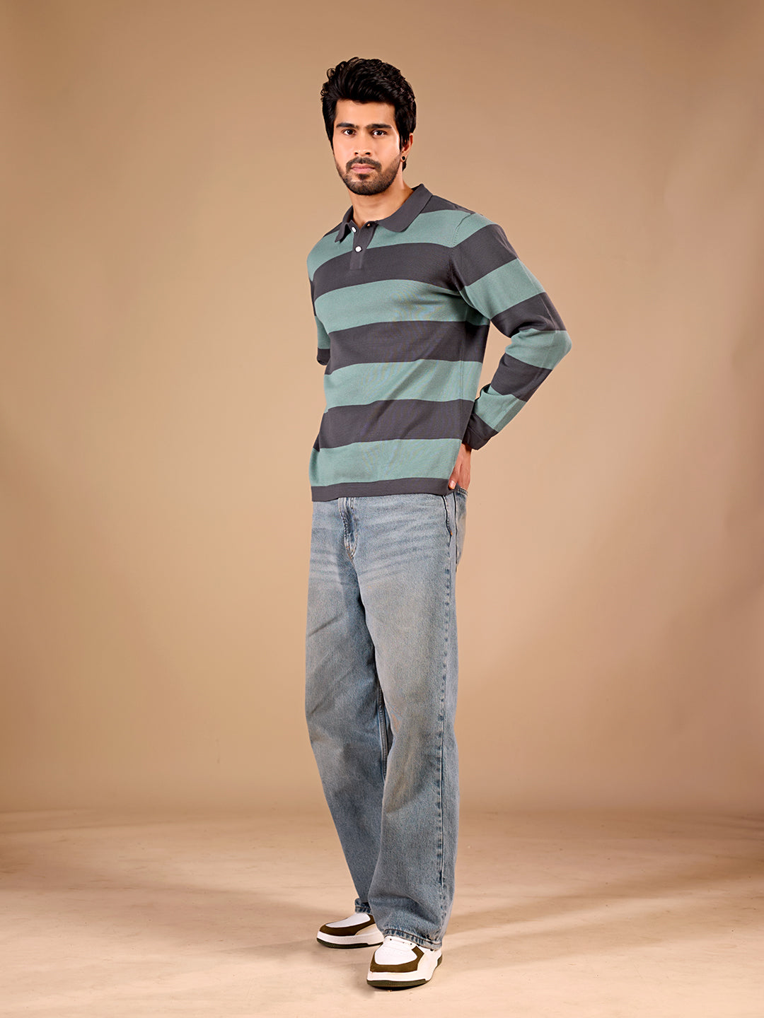 Sage Stripe Rugby Polo