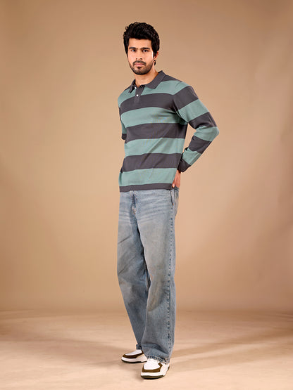 Sage Stripe Rugby Polo