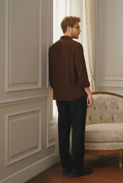 Old Money Brown & Black Classic Combo - Lotus Linen 2-Piece Duo Set Shirt & Pants