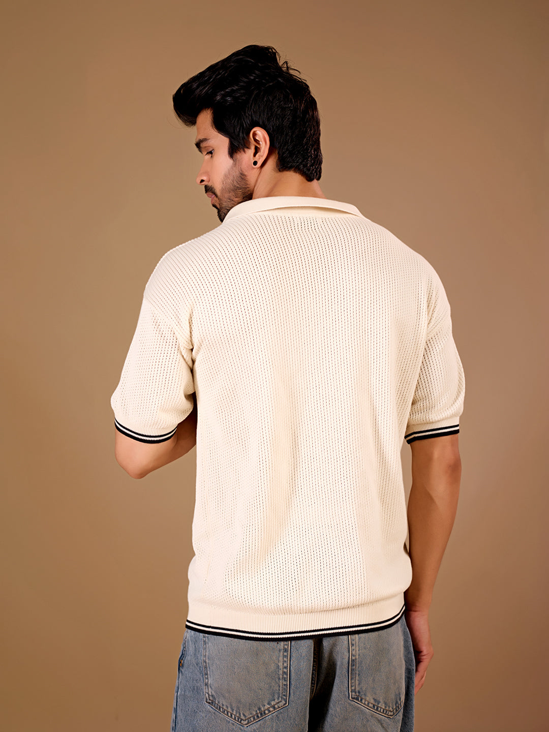 Ivory Textured Zip Polo