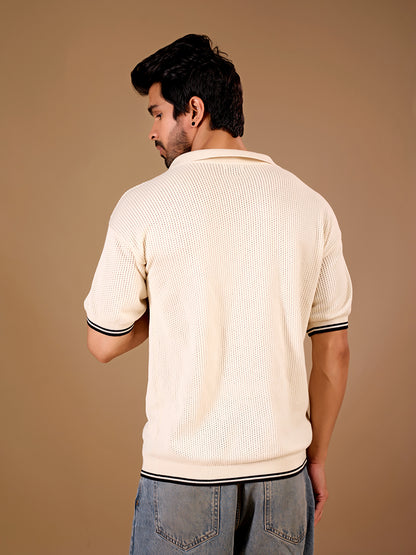 Ivory Textured Zip Polo