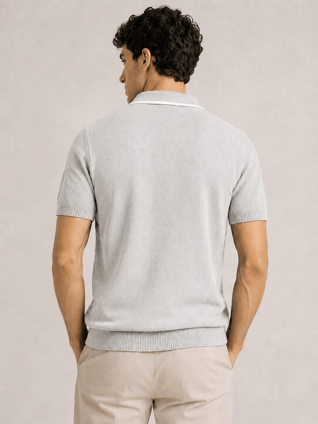 Ivory Textured Knit Polo