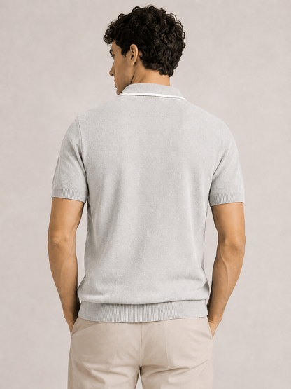 Ivory Textured Knit Polo