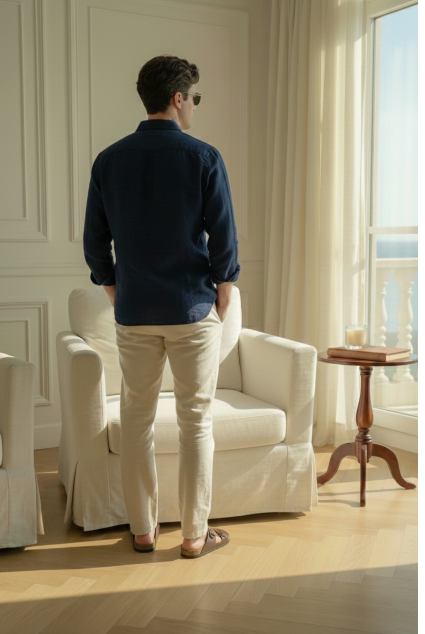 Old Money Navy & Beige Classic Combo - Lotus Linen 2-Piece Duo Set Shirt & Pants