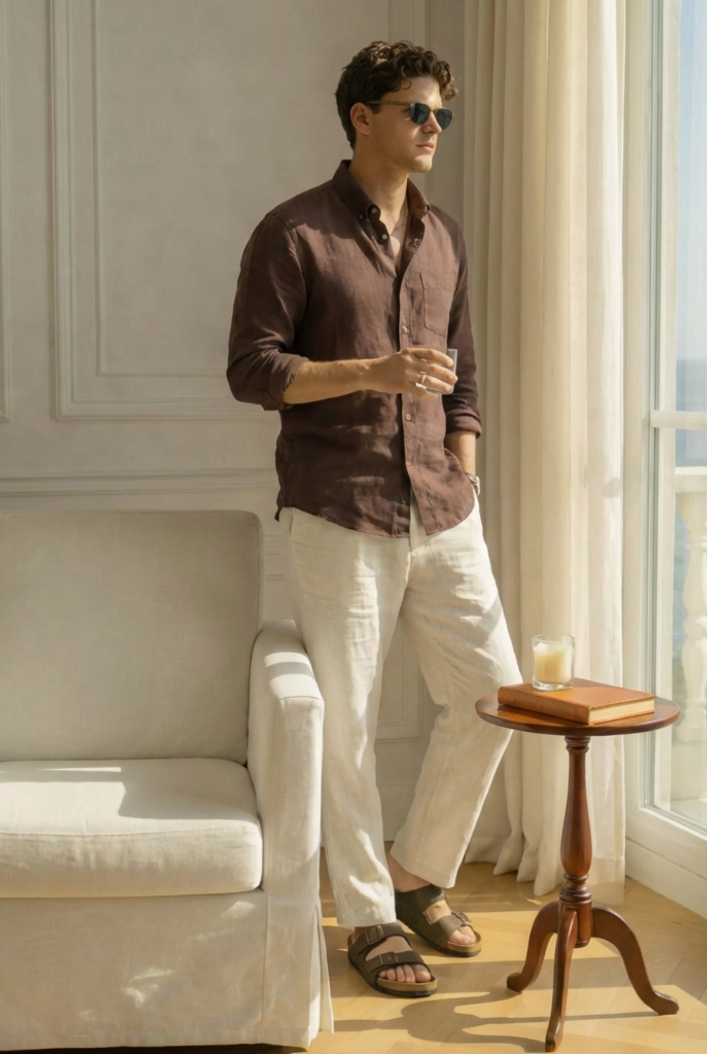 Old Money Brown & Beige Classic Combo - Lotus Linen 2-Piece Duo Set Shirt & Pants
