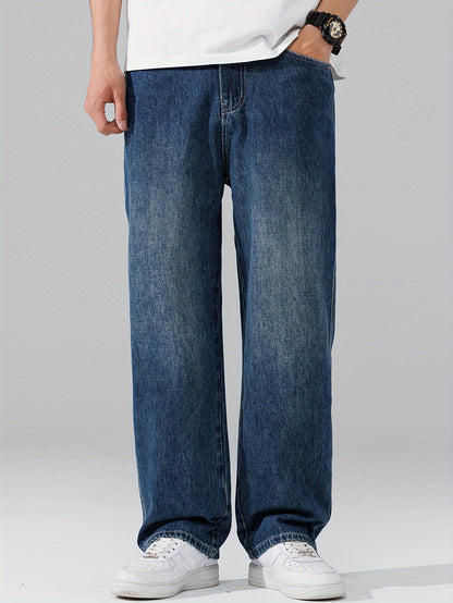 Autumn Vintage Jeans Men'S Straight Loose Spring Fall Trendy Fashion Washed Casual Trousers (Gengyuan Shi)