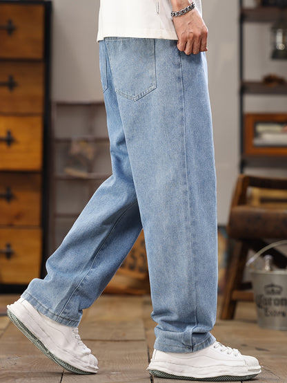 Men'S Korean-Style Light Blue Denim Pants, New for Spring And Autumn 2025, Featuring a Washed, Durable, And Comfortable Design Straight Legs, Stylish And Versatile for All Seasons