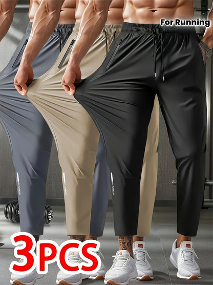 3pcs Ice Silky Fiber Fabric Pants in Black, Gray, Khaki, and Multi-Color for Sports, Workouts, Running, Fitness, and Outdoor Mountaineering