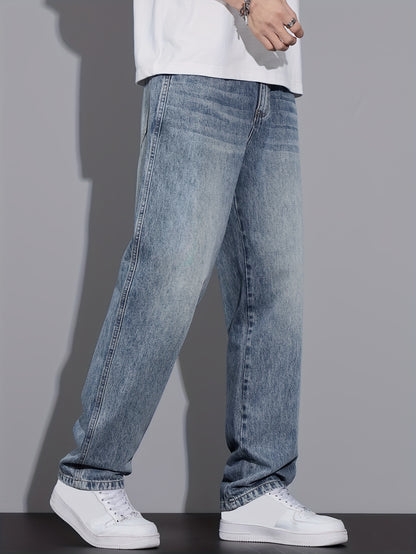 Fashion Street Straight Jeans Men'S Vintage Washed Loose Spring Autumn Trendy Brand Athletic Versatile Casual Light Blue Trousers 2025 New All Seasons (Gengyuan Shi)