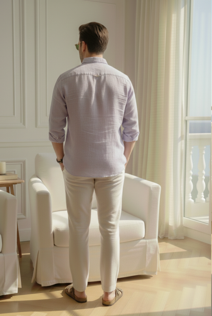 Old Money Lavender & Beige Classic Combo - Lotus Linen 2-Piece Duo Set Shirt & Pants