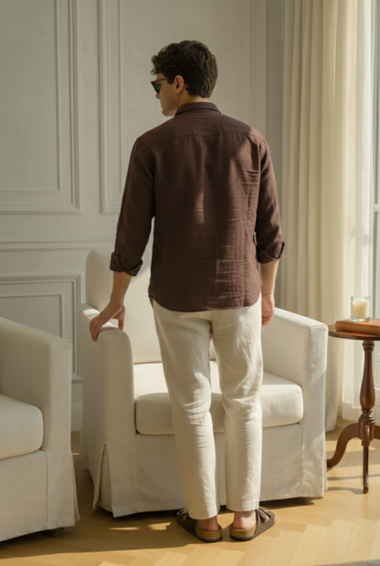 Old Money Brown & Beige Classic Combo - Lotus Linen 2-Piece Duo Set Shirt & Pants