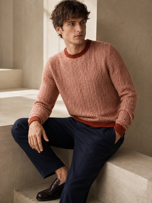 Textured Knit T-Shirt – Rust