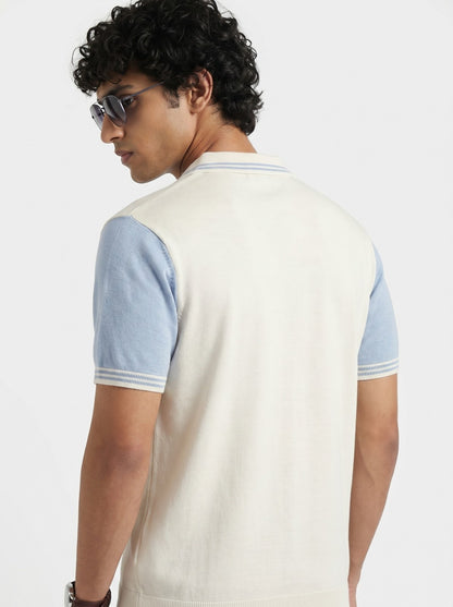 Contrast Sleeve Polo Knit Tee