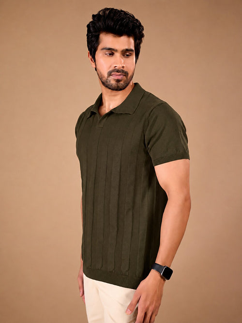 Olive Vertical Knit Polo