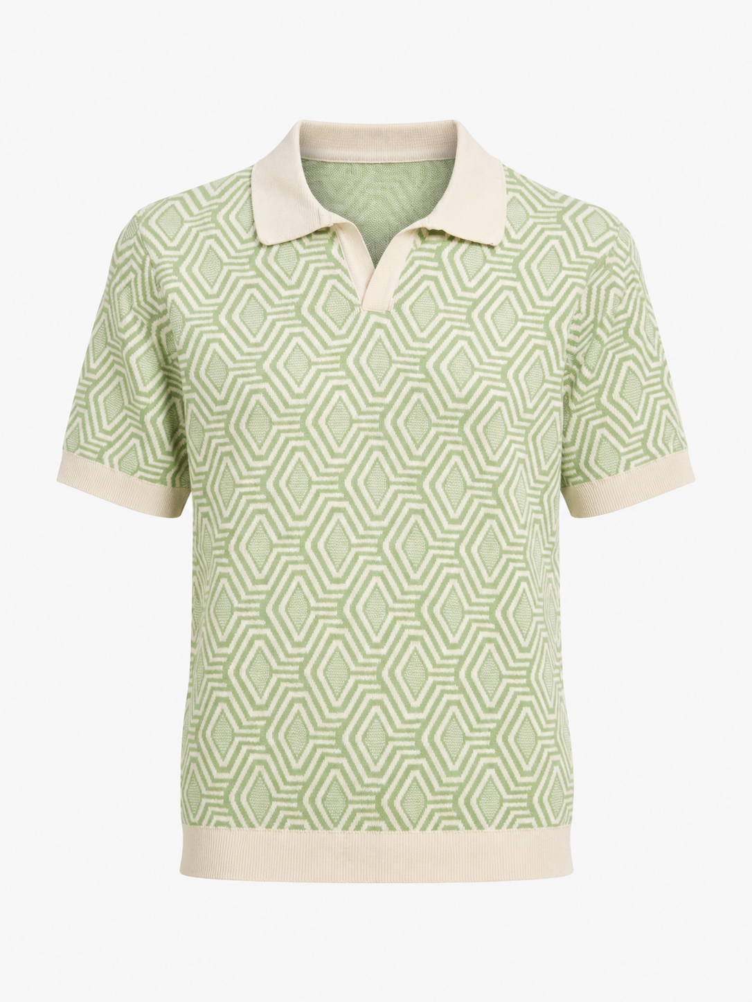Geo Knit Polo T-Shirt – Mint Green