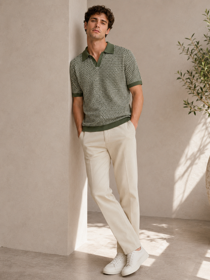 Olive Wave Knit Polo T-Shirt