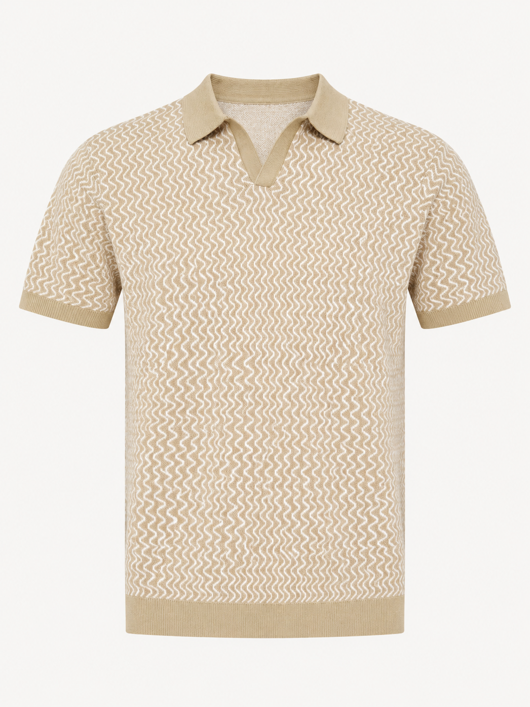 Beige Wave Knit Polo T-Shirt
