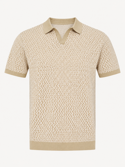 Beige Wave Knit Polo T-Shirt