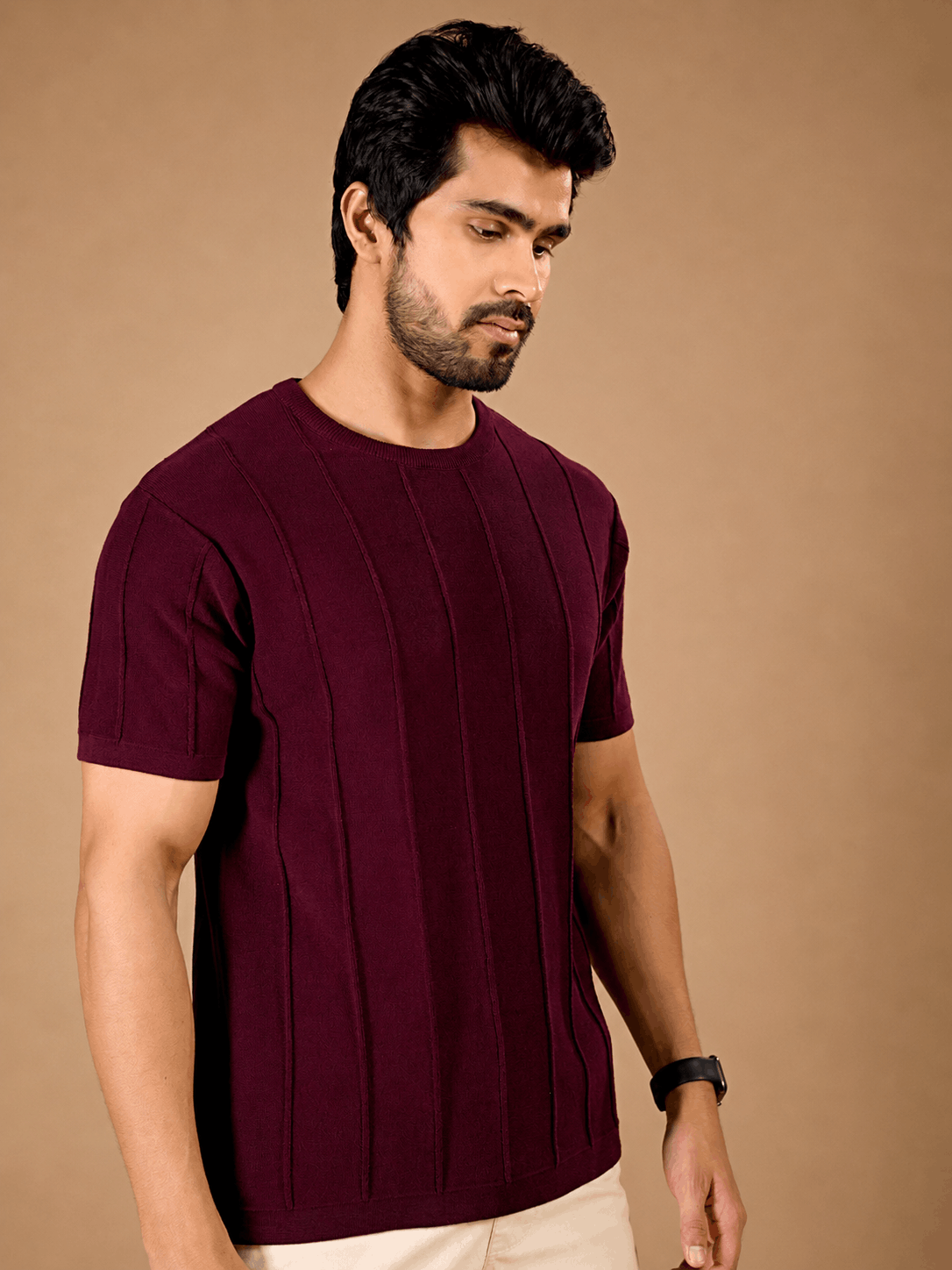 Maroon Ribbed Knit Tee