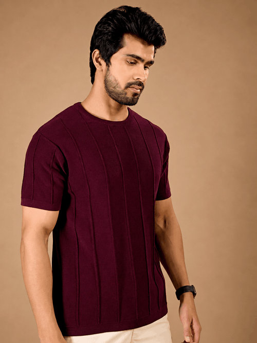 Maroon Ribbed Knit Tee