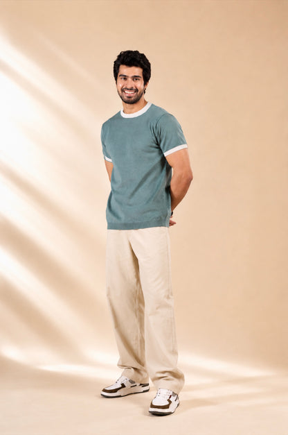 Sage Contrast Knit Tee