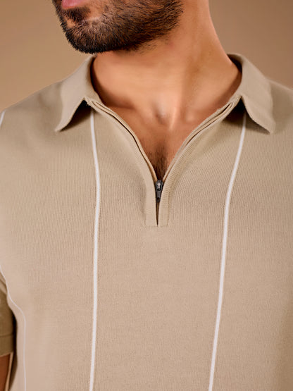 Beige Stripe Polo