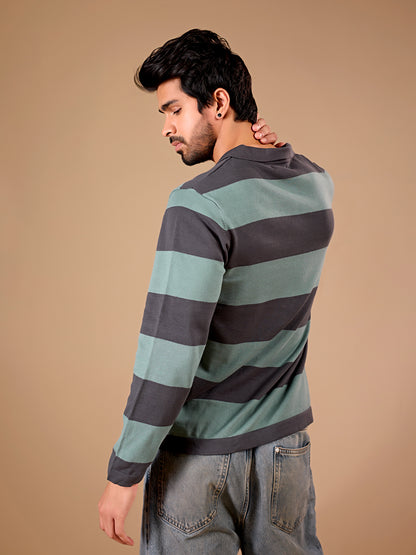 Sage Stripe Rugby Polo