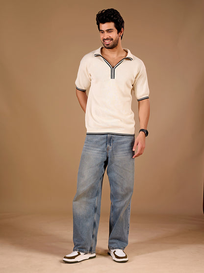 Ivory Textured Zip Polo