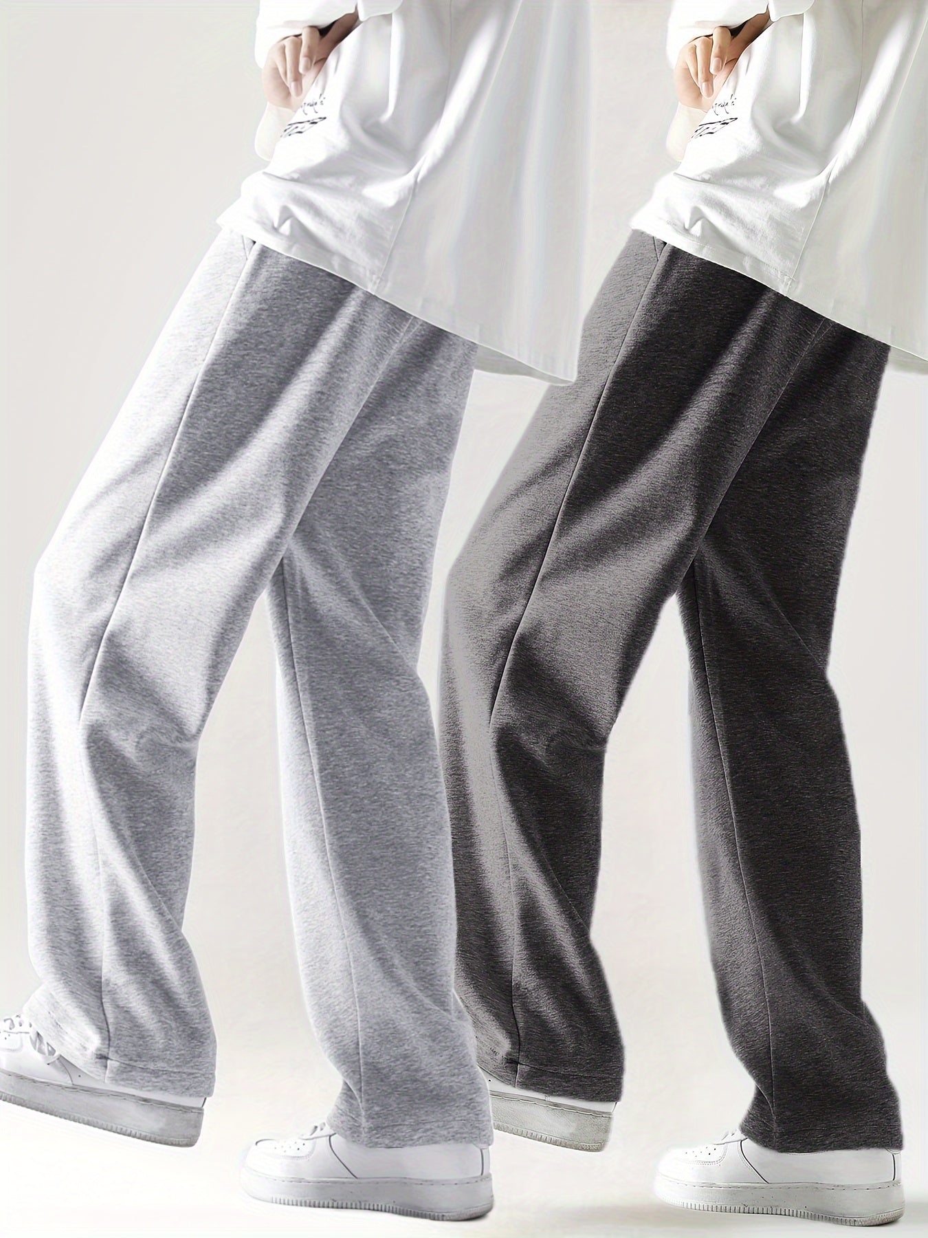 2-Pack Men's Loose-Fit Straight-Leg Casual Pants - Soft Stretch Knit Fabric with Adjustable Drawstring Waist & Side Pockets