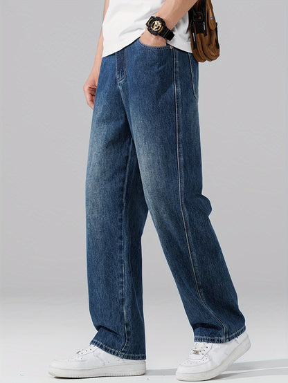 Autumn Vintage Jeans Men'S Straight Loose Spring Fall Trendy Fashion Washed Casual Trousers (Gengyuan Shi)