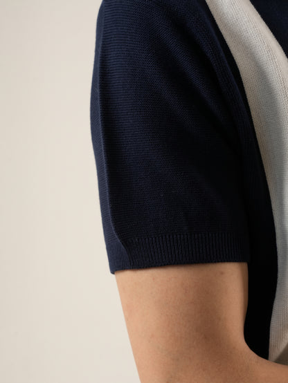 Navy Vertical Stripe Knit Polo T-Shirt