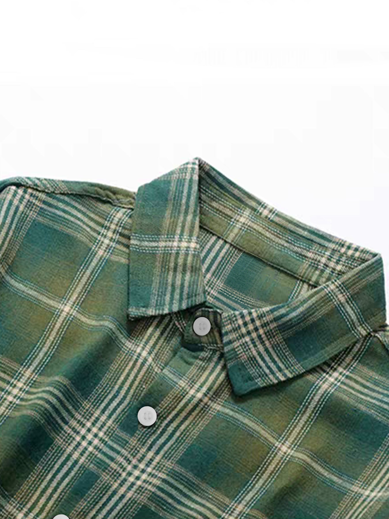 Men's American Vintage Style Green Plaid Short-Sleeve Shirt, Casual Lapel Collar, Trendy Outerwear Plaid Shirt