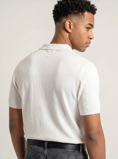Ivory Textured Knit Polo T-Shirt