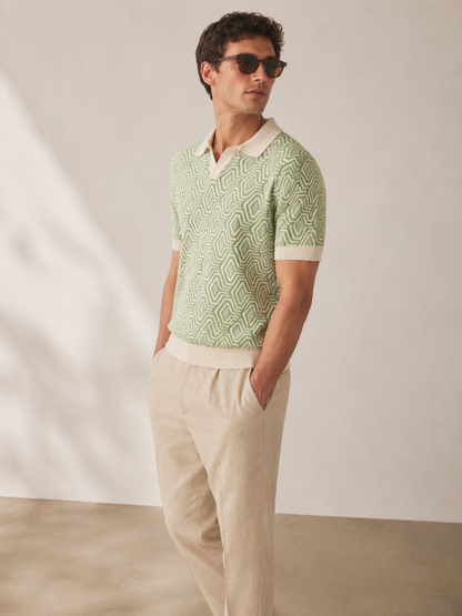 Geo Knit Polo T-Shirt – Mint Green