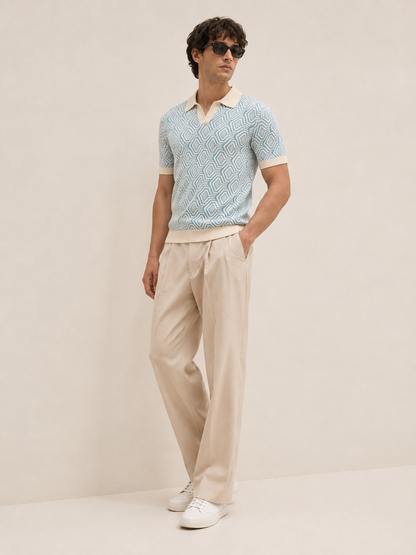 Sky Blue Geo Knit Polo T-Shirt
