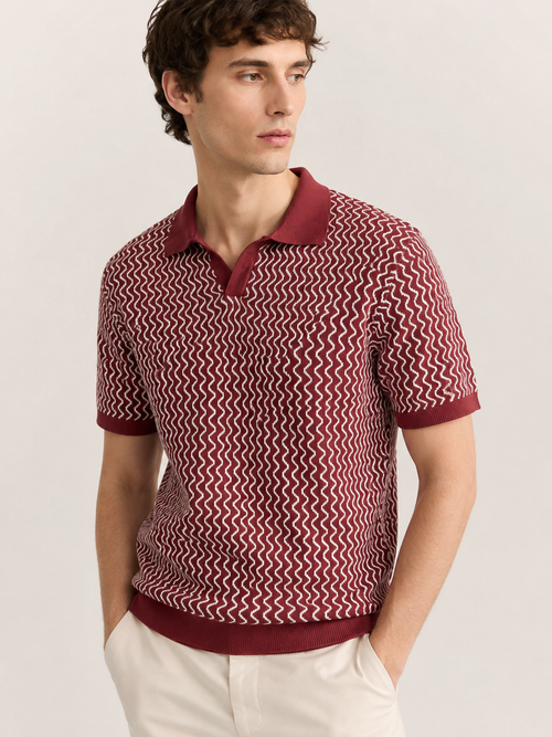 Maroon Wave Knit Polo T-Shirt