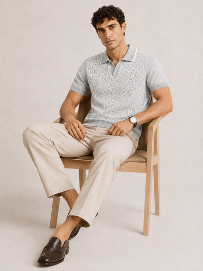 Ivory Textured Knit Polo