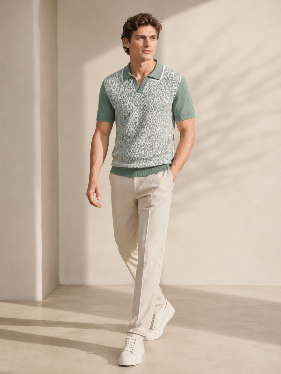 Sage Textured Knit Polo