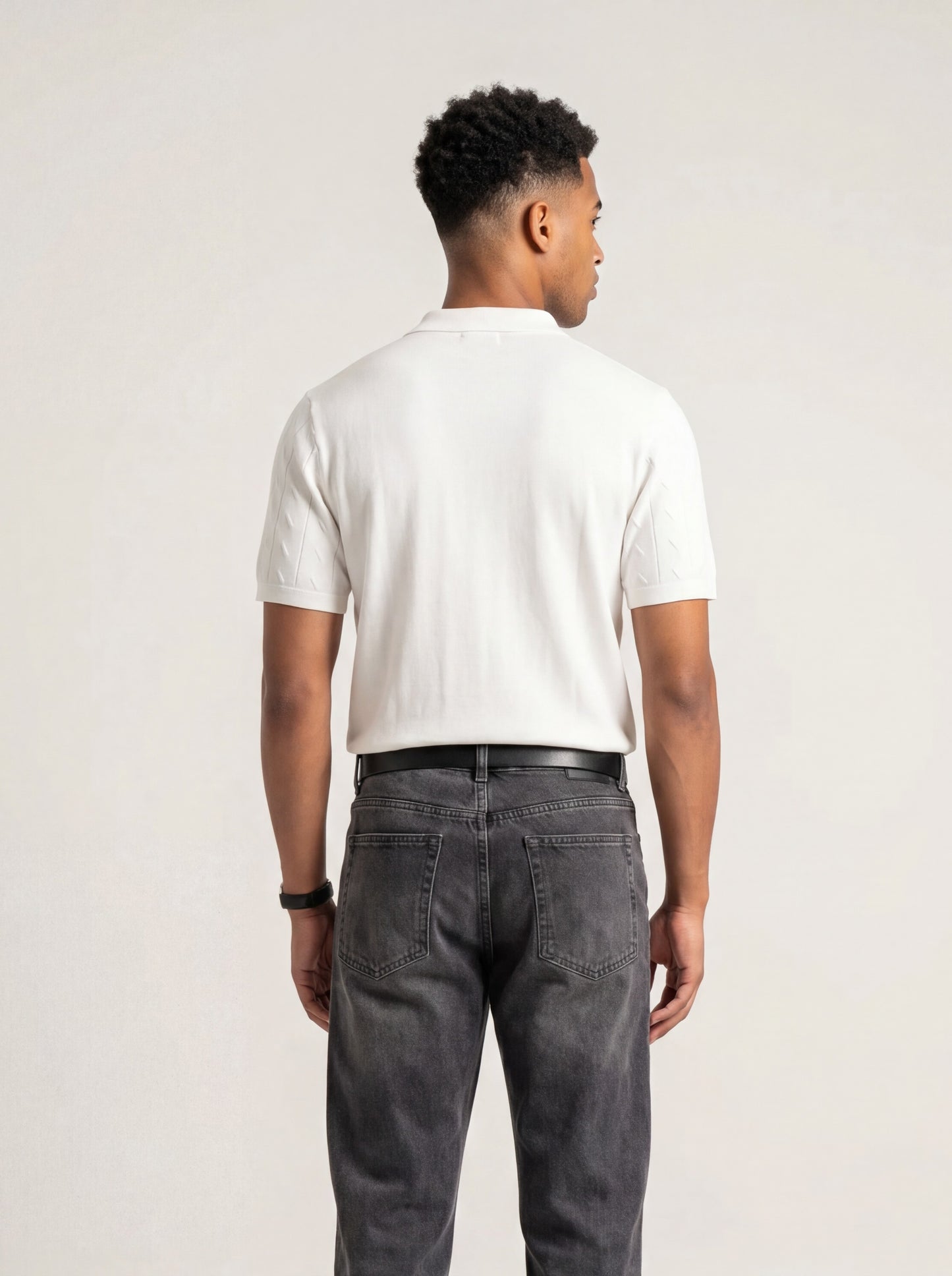 Ivory Textured Knit Polo T-Shirt