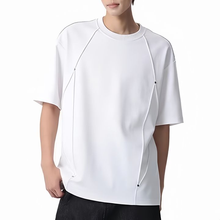 Customize Summer High-Quality Stitching Design Casual Retro Short Sleeve Light Luxury Solid Men's T-Shirt