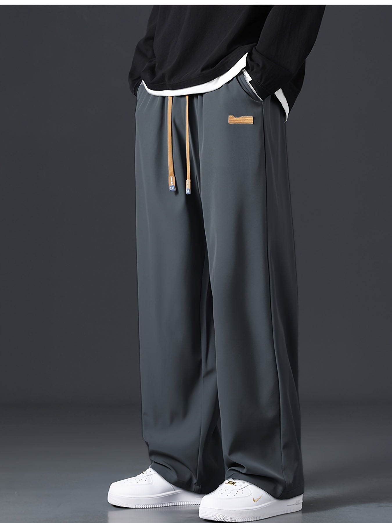 2025 Trendy Men's Spring-Summer Casual Pants, Loose Fit Joggers, Solid Color Sport Trousers, Polyester Long Pants