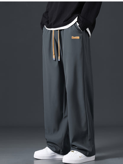 2025 Trendy Men's Spring-Summer Casual Pants, Loose Fit Joggers, Solid Color Sport Trousers, Polyester Long Pants