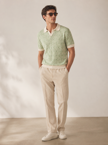 Geo Knit Polo T-Shirt – Mint Green