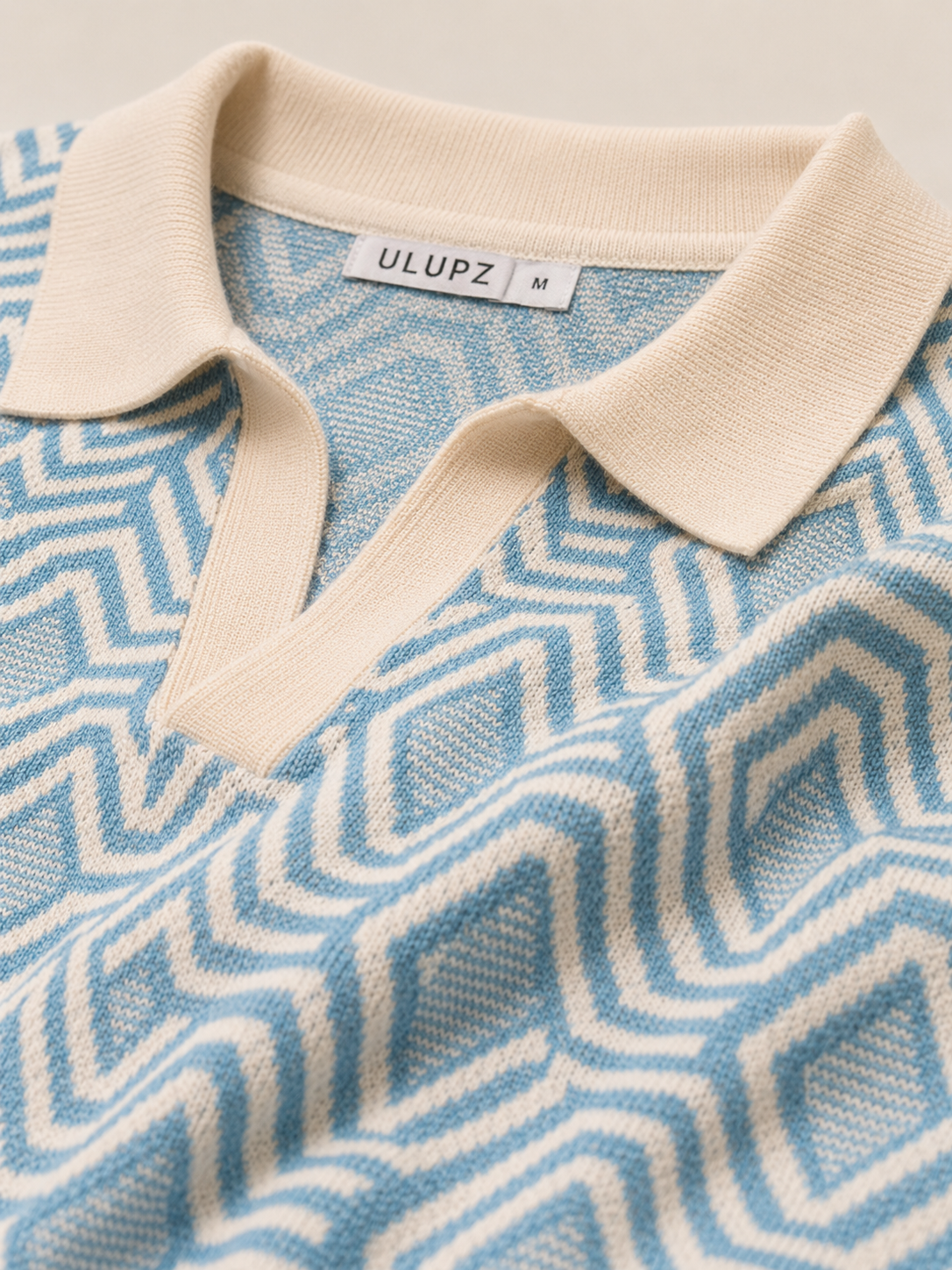 Sky Blue Geo Knit Polo T-Shirt