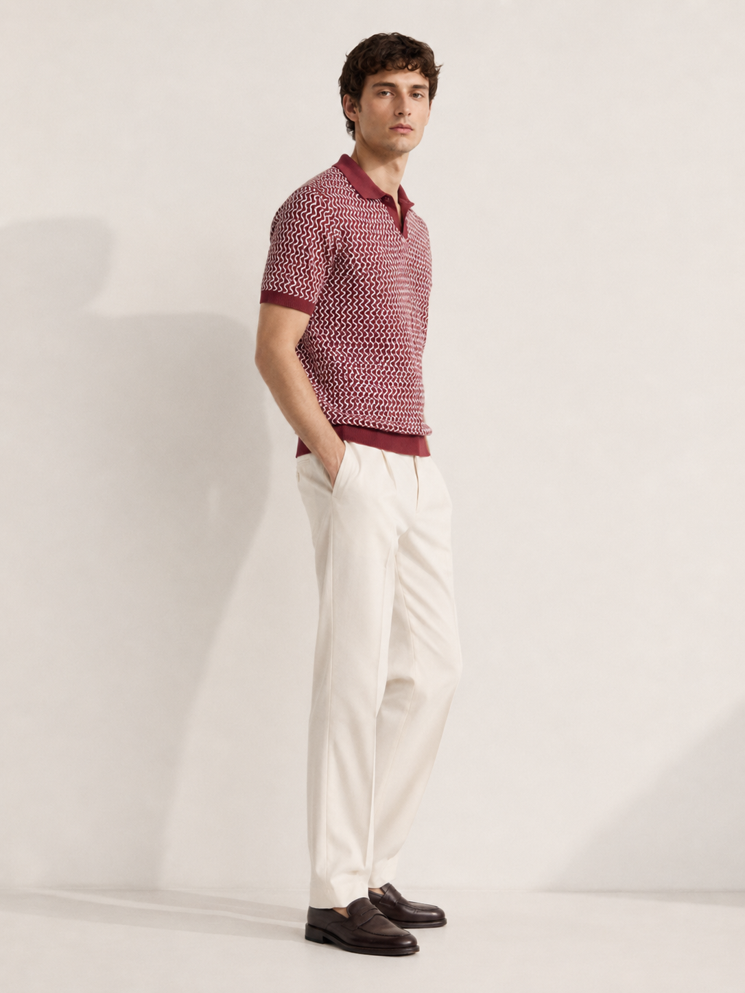 Maroon Wave Knit Polo T-Shirt